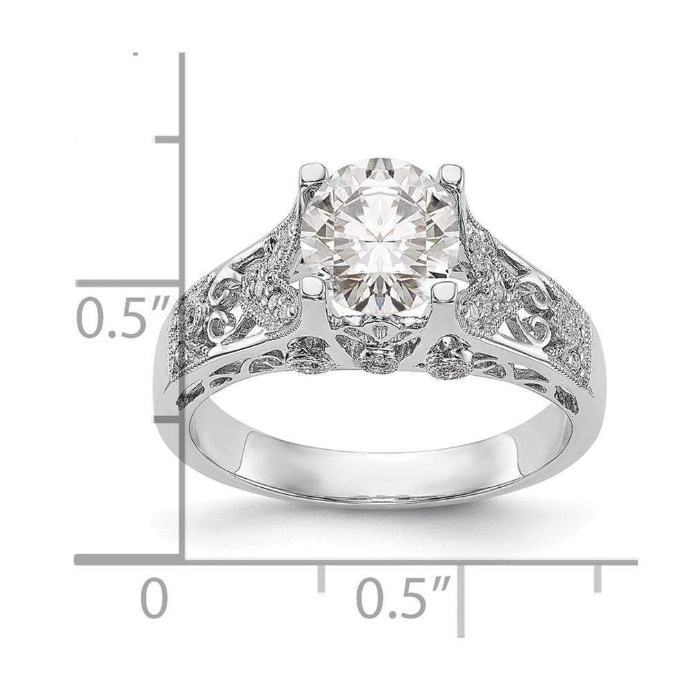 14K White Gold (Holds 1 carat (6.5mm) Round Center) 1/8 carat Diamond Semi-Mount Engagement Ring