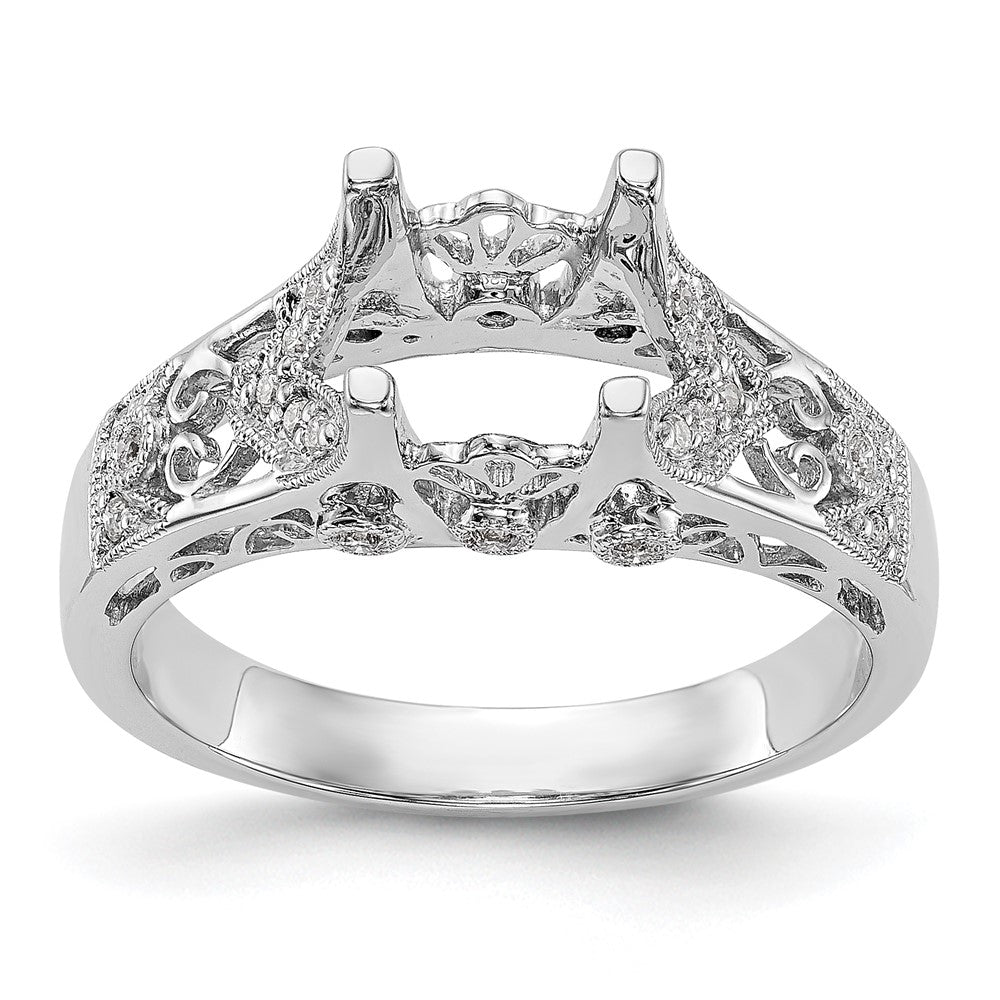 14K White Gold (Holds 1 carat (6.5mm) Round Center) 1/8 carat Diamond Semi-Mount Engagement Ring