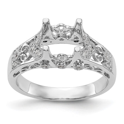 14K White Gold (Holds 1 carat (6.5mm) Round Center) 1/8 carat Diamond Semi-Mount Engagement Ring