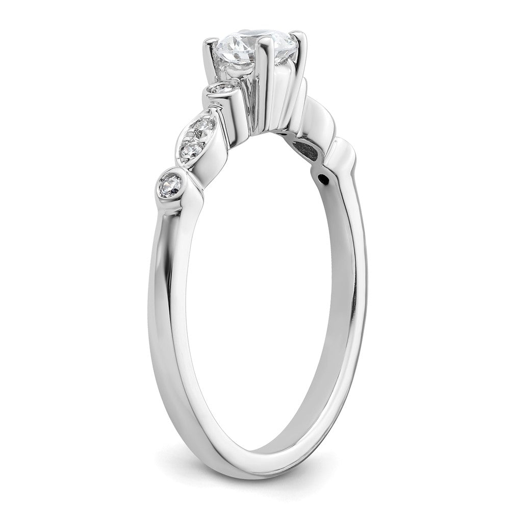 14K White Gold (Holds 1/3 carat (4.5mm) Round Center) 1/15 carat Diamond Semi-Mount Engagement Ring