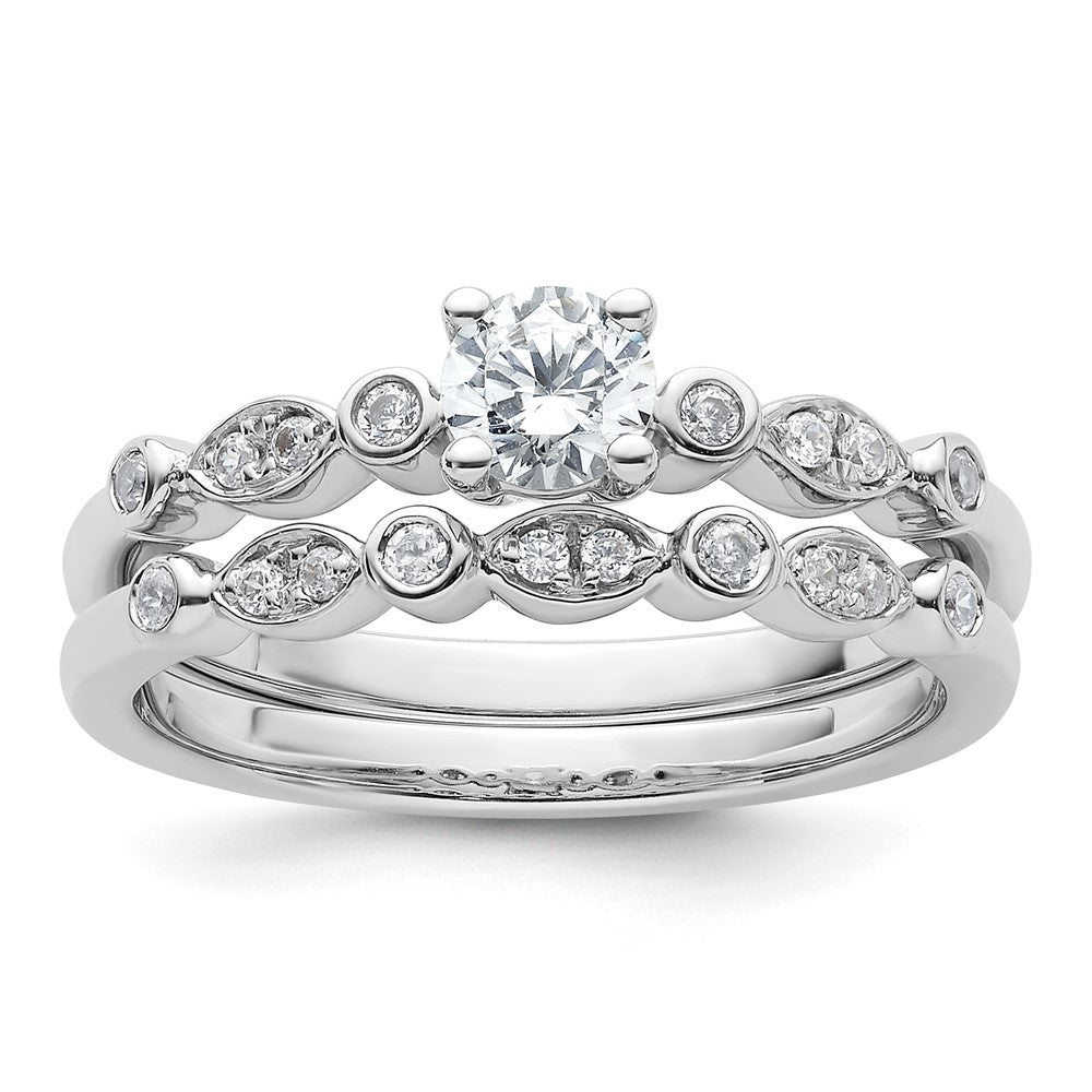 14K White Gold (Holds 1/3 carat (4.5mm) Round Center) 1/15 carat Diamond Semi-Mount Engagement Ring