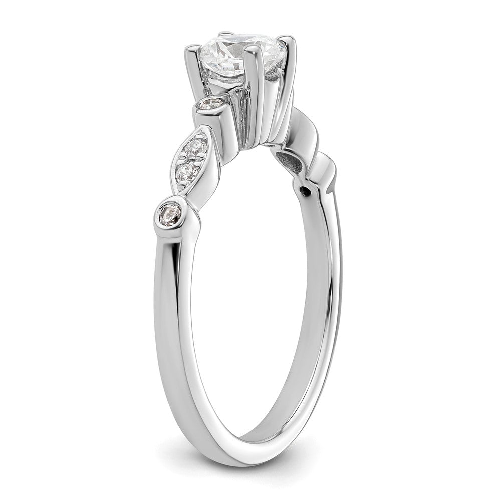 14K White Gold (Holds 1/2 carat (5.2mm) Round Center) 1/10 carat Diamond Semi-Mount Engagement Ring
