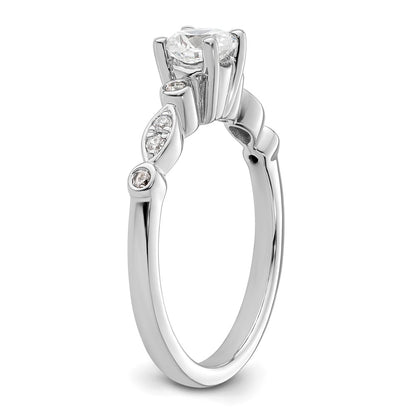 14K White Gold (Holds 1/2 carat (5.2mm) Round Center) 1/10 carat Diamond Semi-Mount Engagement Ring