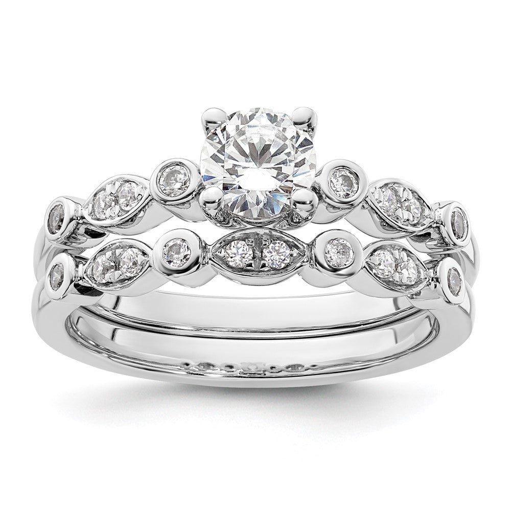 14K White Gold (Holds 1/2 carat (5.2mm) Round Center) 1/10 carat Diamond Semi-Mount Engagement Ring