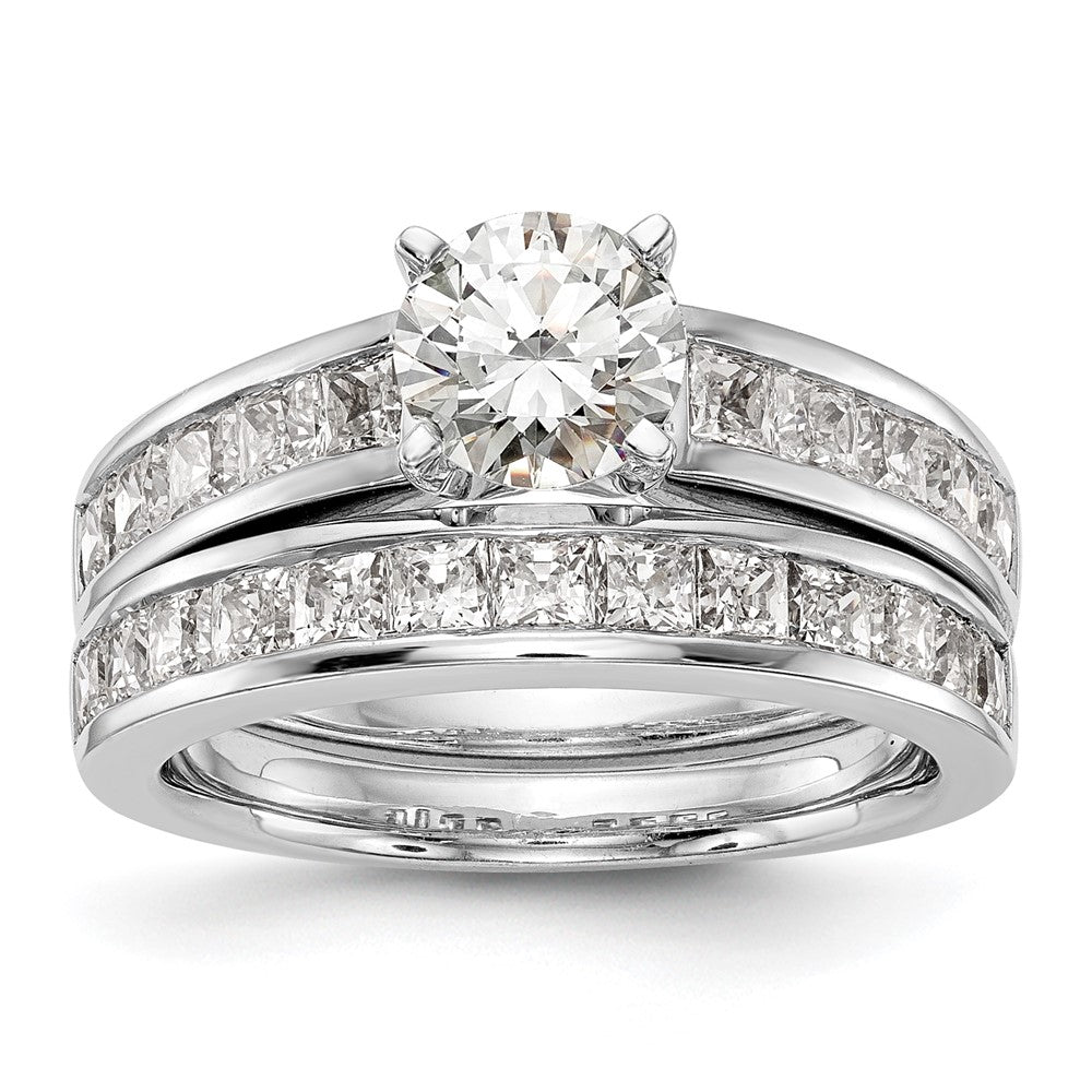 14K White Gold (Holds 1 carat (6.5mm) Round Center) 1 carat Channel-set Princess Diamond Semi-Mount Engagement Ring