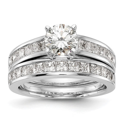 14K White Gold (Holds 1 carat (6.5mm) Round Center) 1 carat Channel-set Princess Diamond Semi-Mount Engagement Ring