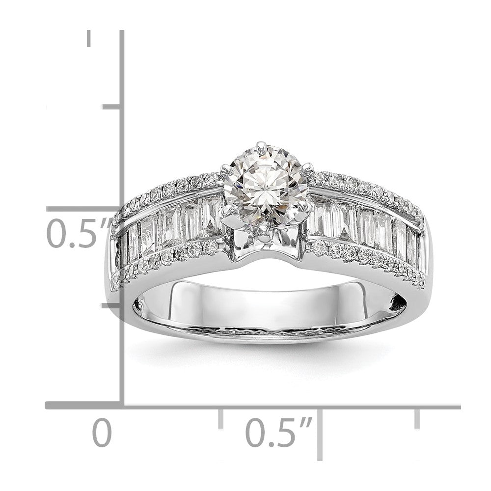 14K White Gold Peg Set 3/4 carat Round/Baguette Diamond Semi-mount Engagement Ring
