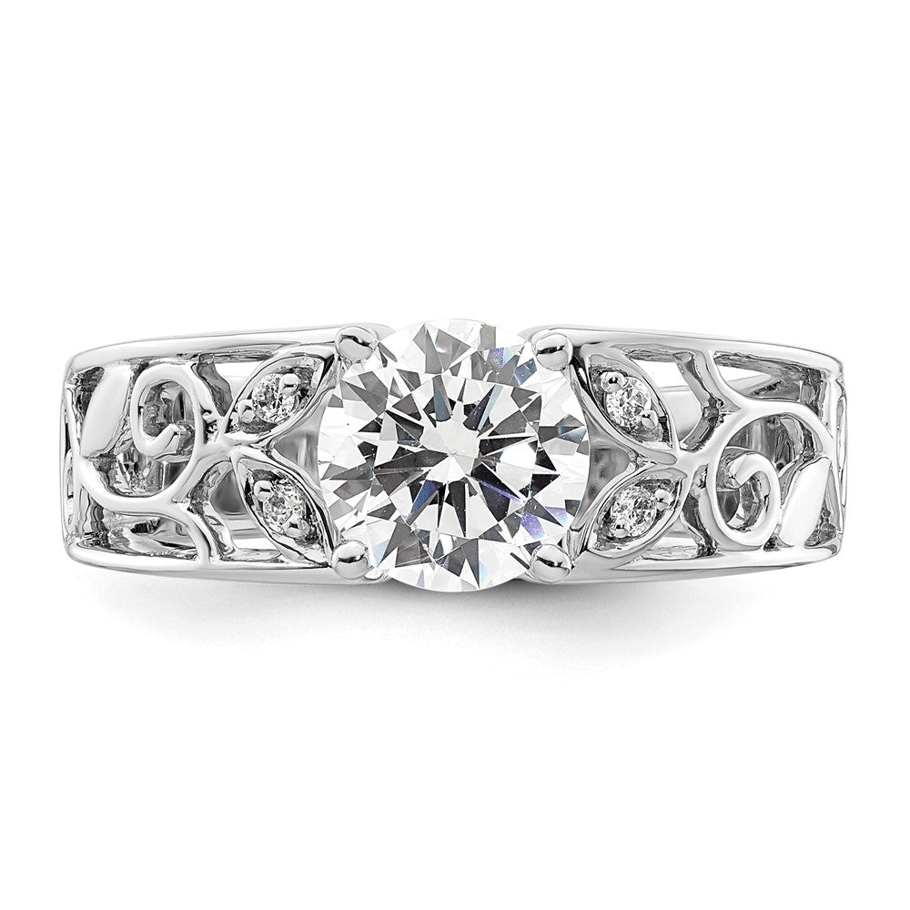 14K White Gold Leaf Design Peg Set 1/20 carat Diamond Semi-mount Engagement Ring