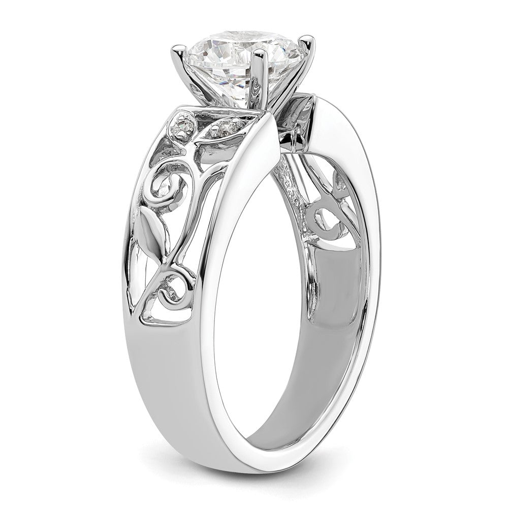 14K White Gold Leaf Design Peg Set 1/20 carat Diamond Semi-mount Engagement Ring
