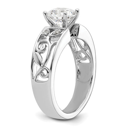 14K White Gold Leaf Design Peg Set 1/20 carat Diamond Semi-mount Engagement Ring