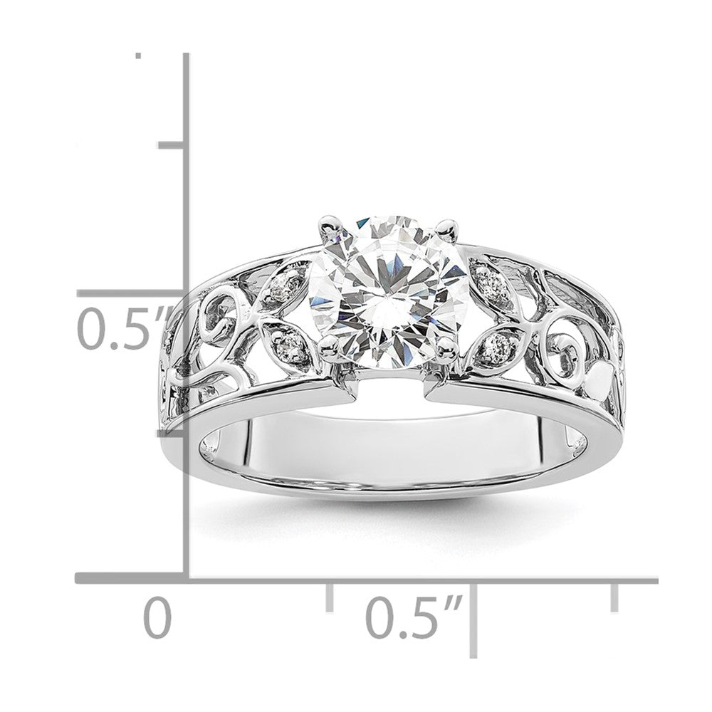 14K White Gold Leaf Design Peg Set 1/20 carat Diamond Semi-mount Engagement Ring