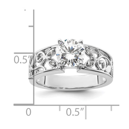 14K White Gold Leaf Design Peg Set 1/20 carat Diamond Semi-mount Engagement Ring