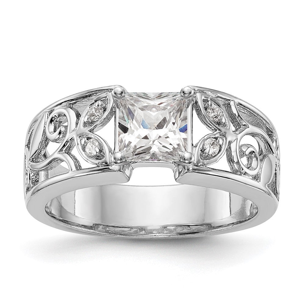 14K White Gold Leaf Design Peg Set 1/20 carat Diamond Semi-mount Engagement Ring