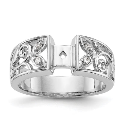 14K White Gold Leaf Design Peg Set 1/20 carat Diamond Semi-mount Engagement Ring