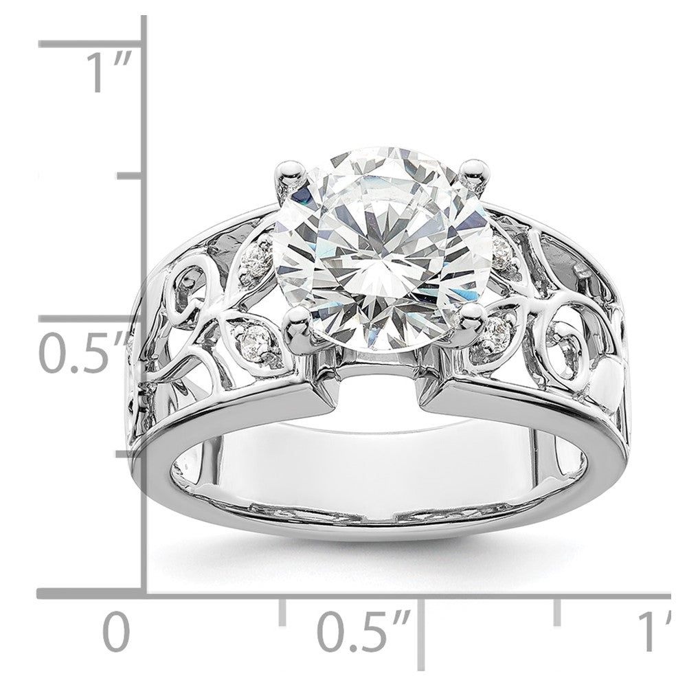 14K White Gold Leaf Design Peg Set 1/20 carat Diamond Semi-mount Engagement Ring