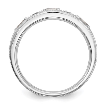 14k White Gold 1/10 carat Baguette/Round Diamond Complete Wedding Band