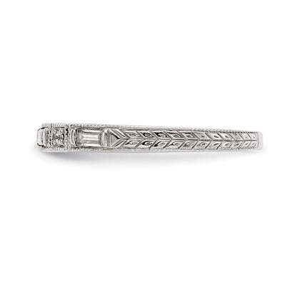 14k White Gold 1/10 carat Baguette/Round Diamond Complete Wedding Band