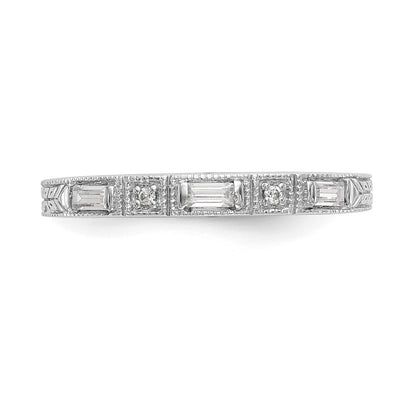 14k White Gold 1/10 carat Baguette/Round Diamond Complete Wedding Band