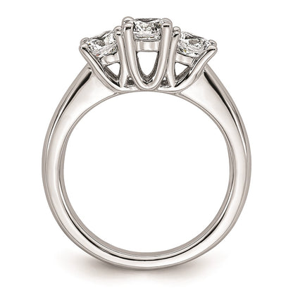 14K White Gold 3-Stone (Holds 1/2 carat (5.2mm) Round Center and (2-4.1mm) Round Sides) Engagement Ring Mounting