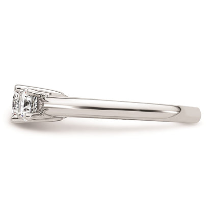 14K White Gold 3-Stone (Holds 1/2 carat (5.2mm) Round Center and (2-4.1mm) Round Sides) Engagement Ring Mounting