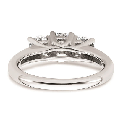 14K White Gold 3-Stone (Holds 1/2 carat (5.2mm) Round Center and (2-4.1mm) Round Sides) Engagement Ring Mounting