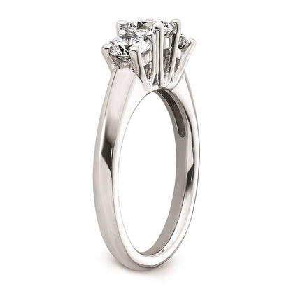 14K White Gold 3-Stone (Holds 1/2 carat (5.2mm) Round Center and (2-4.1mm) Round Sides) Engagement Ring Mounting