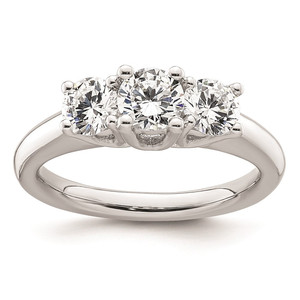 14K White Gold 3-Stone (Holds 1/2 carat (5.2mm) Round Center and (2-4.1mm) Round Sides) Engagement Ring Mounting