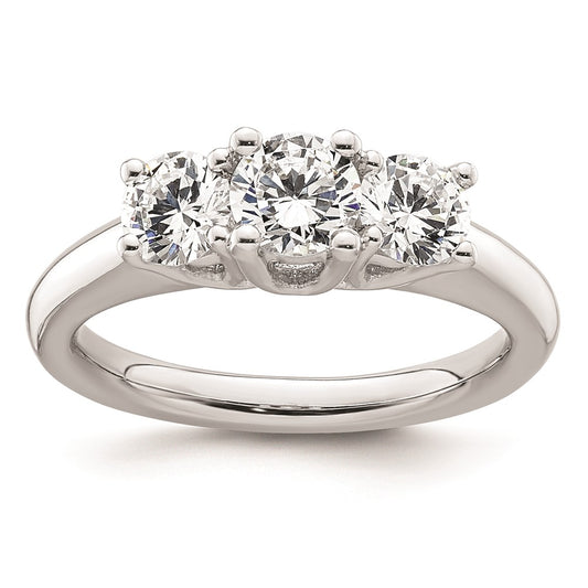 14K White Gold 3-Stone (Holds 1/2 carat (5.2mm) Round Center and (2-4.1mm) Round Sides) Engagement Ring Mounting