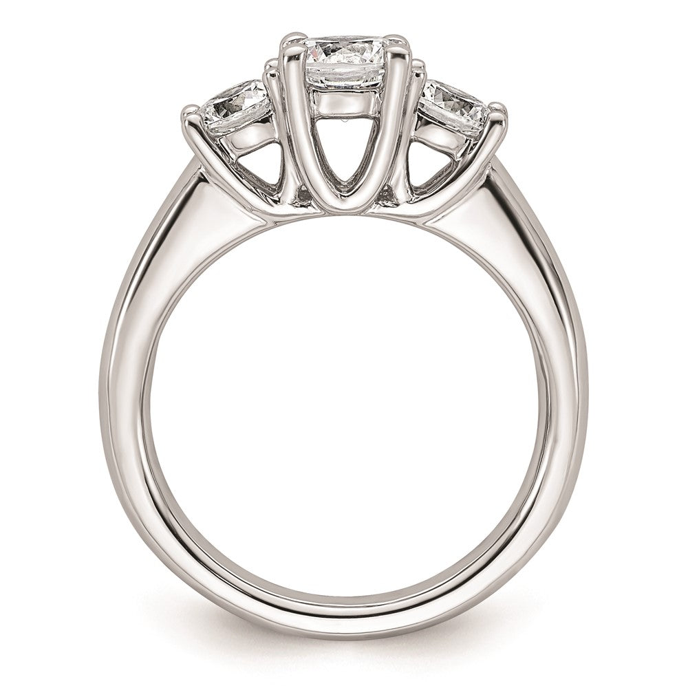 14K White Gold 3-Stone (Holds 3/4 carat (5.8mm) Round Center and (2-4.6mm) Round Sides) Engagement Ring Mounting