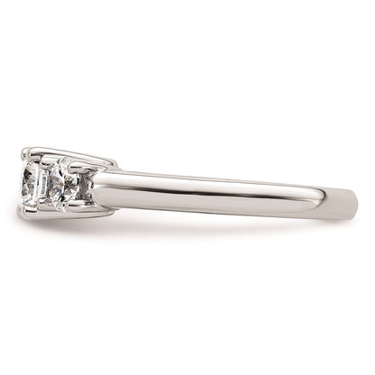 14K White Gold 3-Stone (Holds 3/4 carat (5.8mm) Round Center and (2-4.6mm) Round Sides) Engagement Ring Mounting