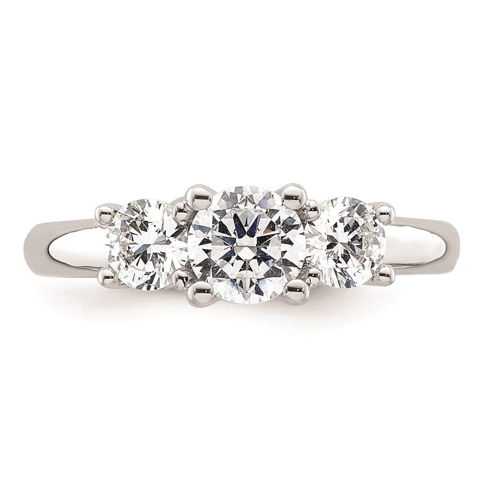 14K White Gold 3-Stone (Holds 3/4 carat (5.8mm) Round Center and (2-4.6mm) Round Sides) Engagement Ring Mounting