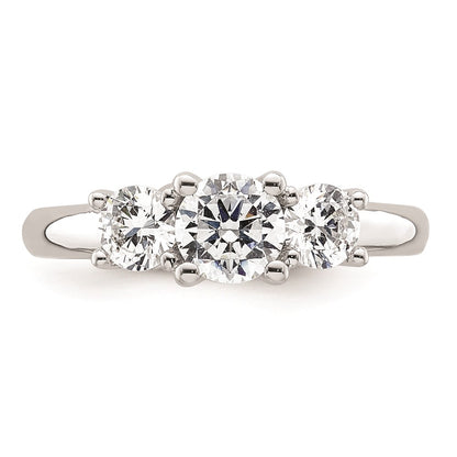 14K White Gold 3-Stone (Holds 3/4 carat (5.8mm) Round Center and (2-4.6mm) Round Sides) Engagement Ring Mounting