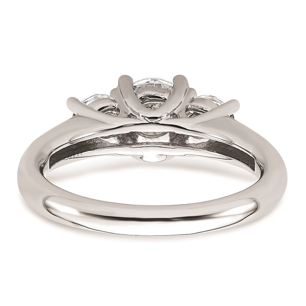 14K White Gold 3-Stone (Holds 3/4 carat (5.8mm) Round Center and (2-4.6mm) Round Sides) Engagement Ring Mounting