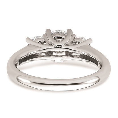 14K White Gold 3-Stone (Holds 3/4 carat (5.8mm) Round Center and (2-4.6mm) Round Sides) Engagement Ring Mounting