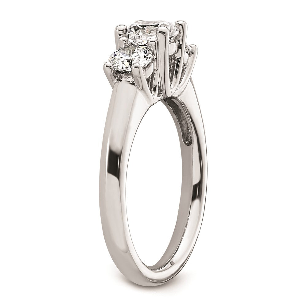 14K White Gold 3-Stone (Holds 3/4 carat (5.8mm) Round Center and (2-4.6mm) Round Sides) Engagement Ring Mounting
