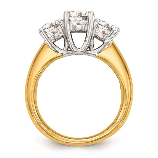 14K Two-tone 3-Stone (Holds 1.5 carat (7.50mm) Round Center and (2-5.8mm) Round Sides) Engagement Ring Mounting