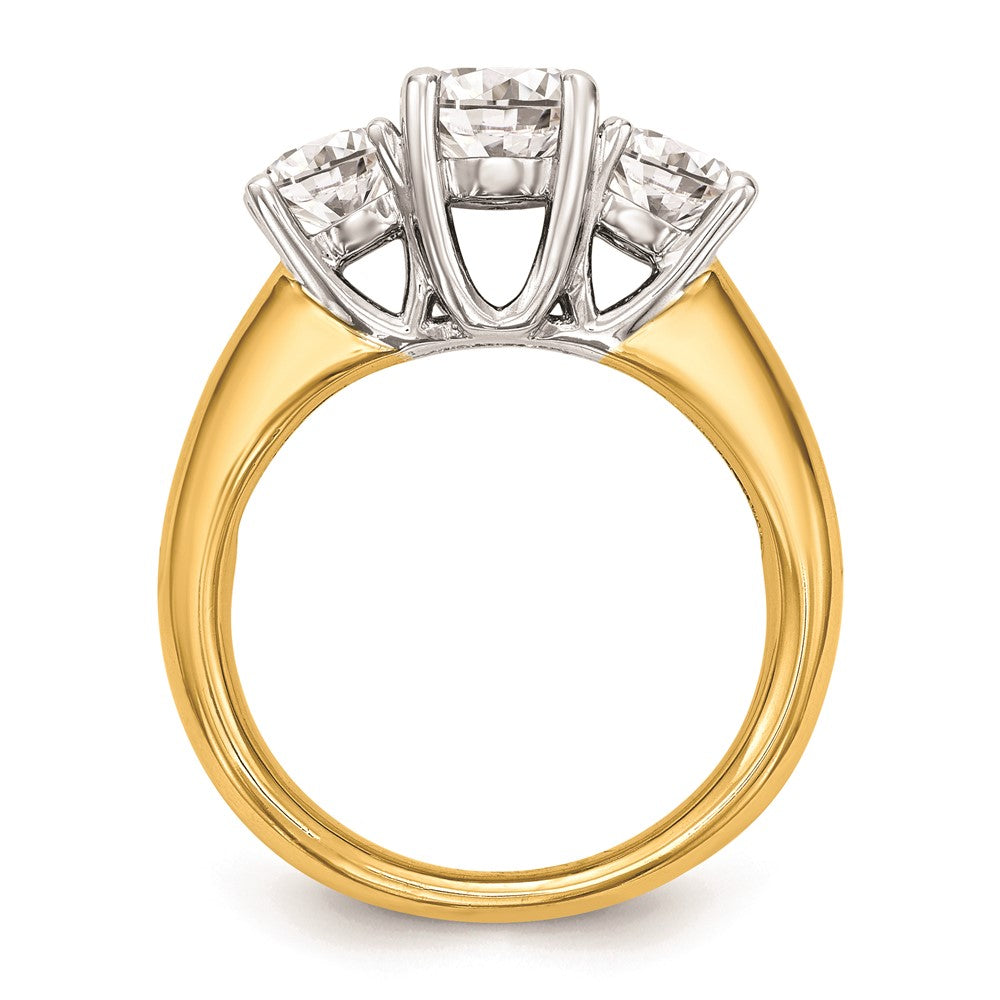 14k Two-tone Three Stone 3/4 carat Center Round and 3/8 carat Side Stone Engagement Ring Mounting