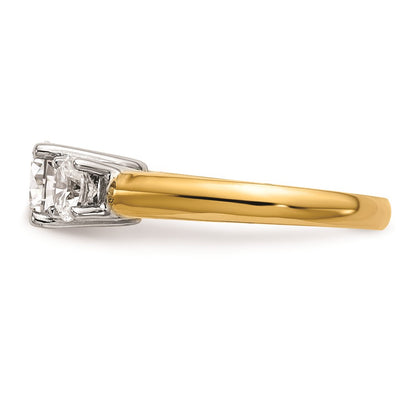 14k Two-tone Three Stone 3/4 carat Center Round and 3/8 carat Side Stone Engagement Ring Mounting