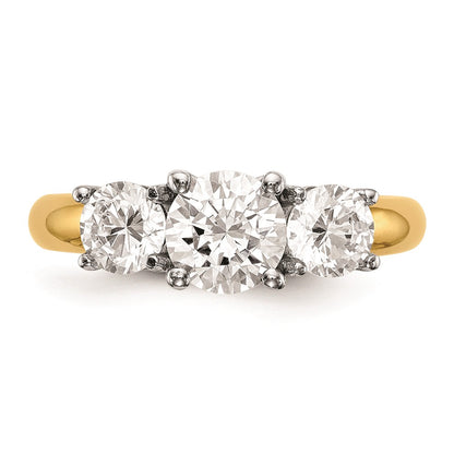 14K Two-tone 3-Stone (Holds 1.5 carat (7.50mm) Round Center and (2-5.8mm) Round Sides) Engagement Ring Mounting