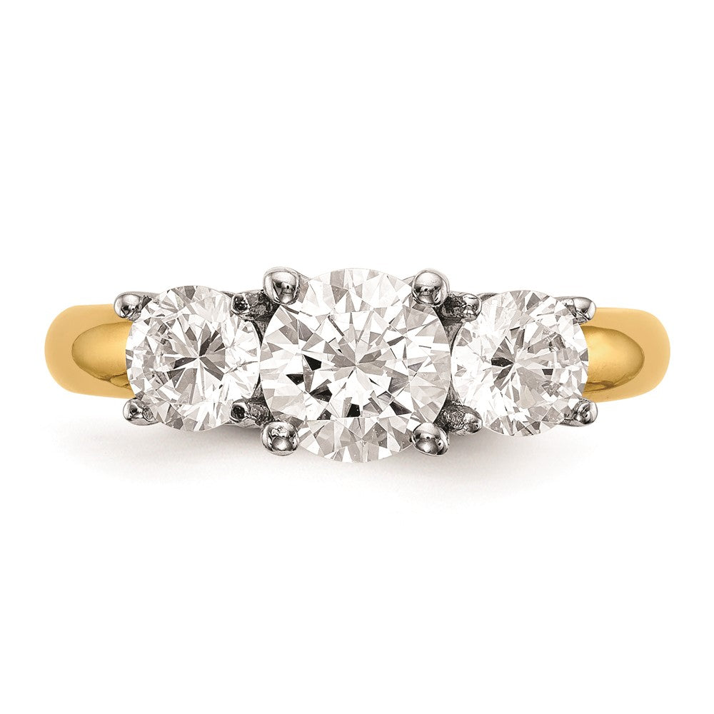 14k Two-tone Three Stone 3/4 carat Center Round and 3/8 carat Side Stone Engagement Ring Mounting