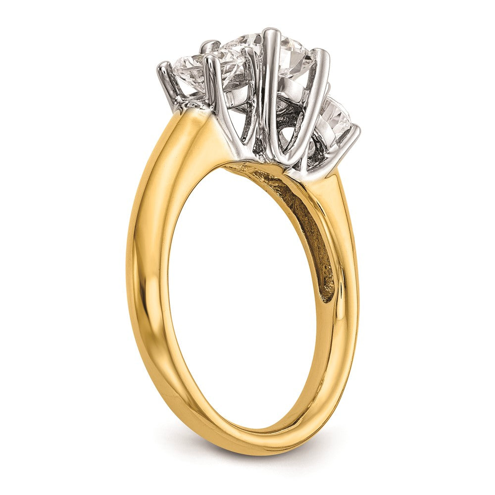 14k Two-tone Three Stone 3/4 carat Center Round and 3/8 carat Side Stone Engagement Ring Mounting