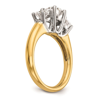 14K Two-tone 3-Stone (Holds 1.25 carat (7.00mm) Round Center and (2-5.5mm) Round Sides) Engagement Ring Mounting