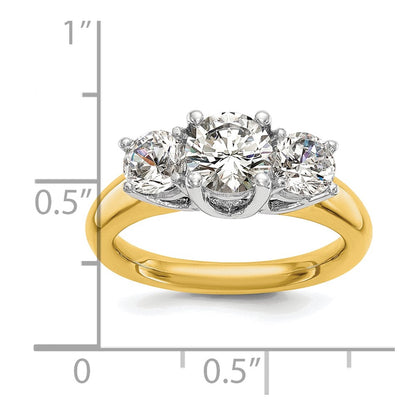 14k Two-tone Three Stone 3/4 carat Center Round and 3/8 carat Side Stone Engagement Ring Mounting