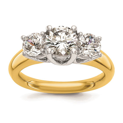 14K Two-tone 3-Stone (Holds 1.5 carat (7.50mm) Round Center and (2-5.8mm) Round Sides) Engagement Ring Mounting