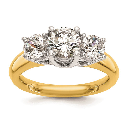 14K Two-tone 3-Stone (Holds 1.5 carat (7.50mm) Round Center and (2-5.8mm) Round Sides) Engagement Ring Mounting