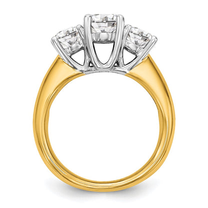 14k Two-tone Three Stone 1 carat Center Round and 1/2 carat Side Stone Engagement Ring Mounting