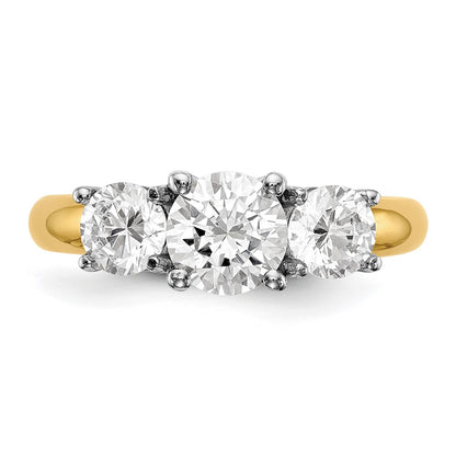 14k Two-tone Three Stone 1 carat Center Round and 1/2 carat Side Stone Engagement Ring Mounting