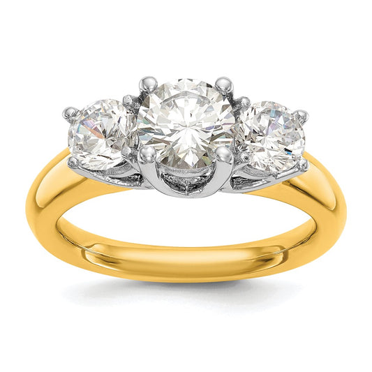 14k Two-tone Three Stone 1 carat Center Round and 1/2 carat Side Stone Engagement Ring Mounting