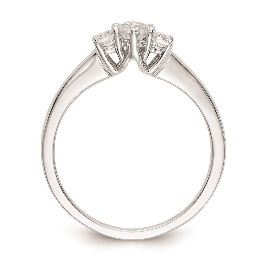 14K White Gold 3-Stone (Holds 1/4 carat (4.1mm) Round Center and (2-2.7mm) Round Sides) Engagement Ring Mounting