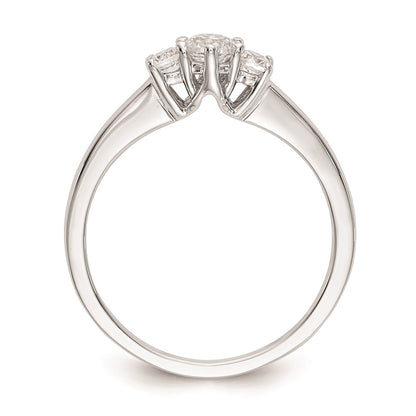14K White Gold 3-Stone (Holds 1/4 carat (4.1mm) Round Center and (2-2.7mm) Round Sides) Engagement Ring Mounting